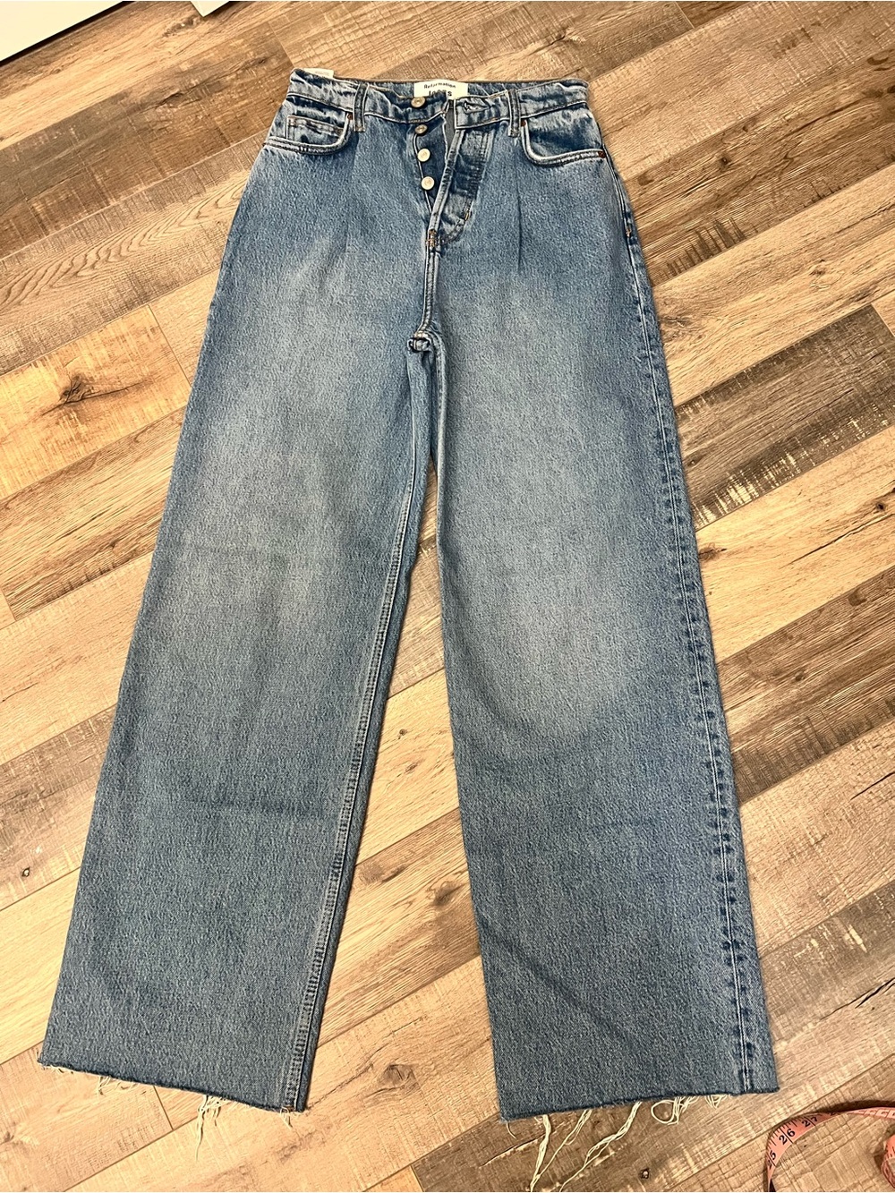 Reformation Light Blue High-Rise Wide Leg Jeans size 24 button closure EUC